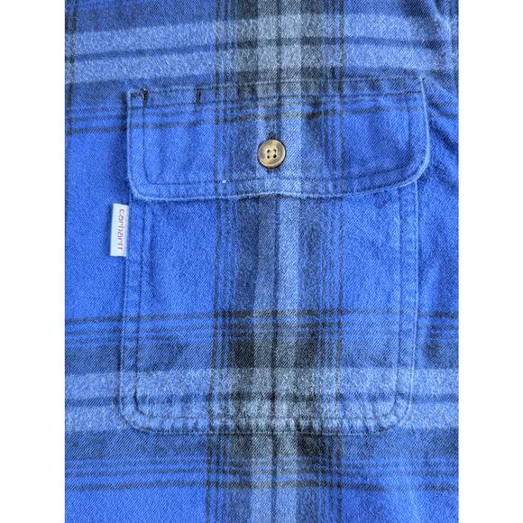 Carhartt Blue Plaid Flannel Mens Medium Regular Long Sleeve Button Up Shirt - Picture 4 of 9